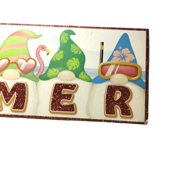 Summer gnome Sign flamingo Parrot Wood Hanging Rope Beachy Coastal Tropical - Picture 3 of 9